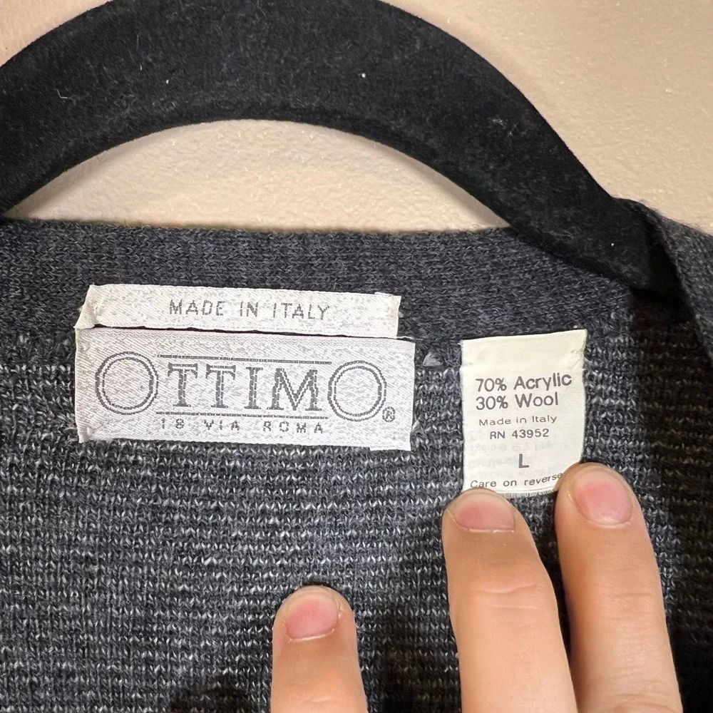 Ottimo 18 Via Roma Grey Geometric Diamond Knit Wool Blend Cardigan Italy Large